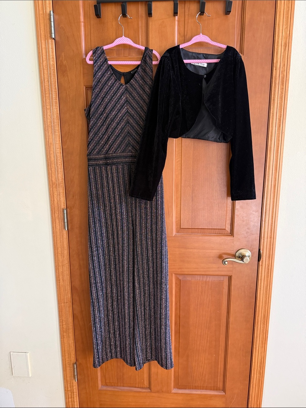art class Black Metallic-Striped Maxi Dress with Velvet Bolero